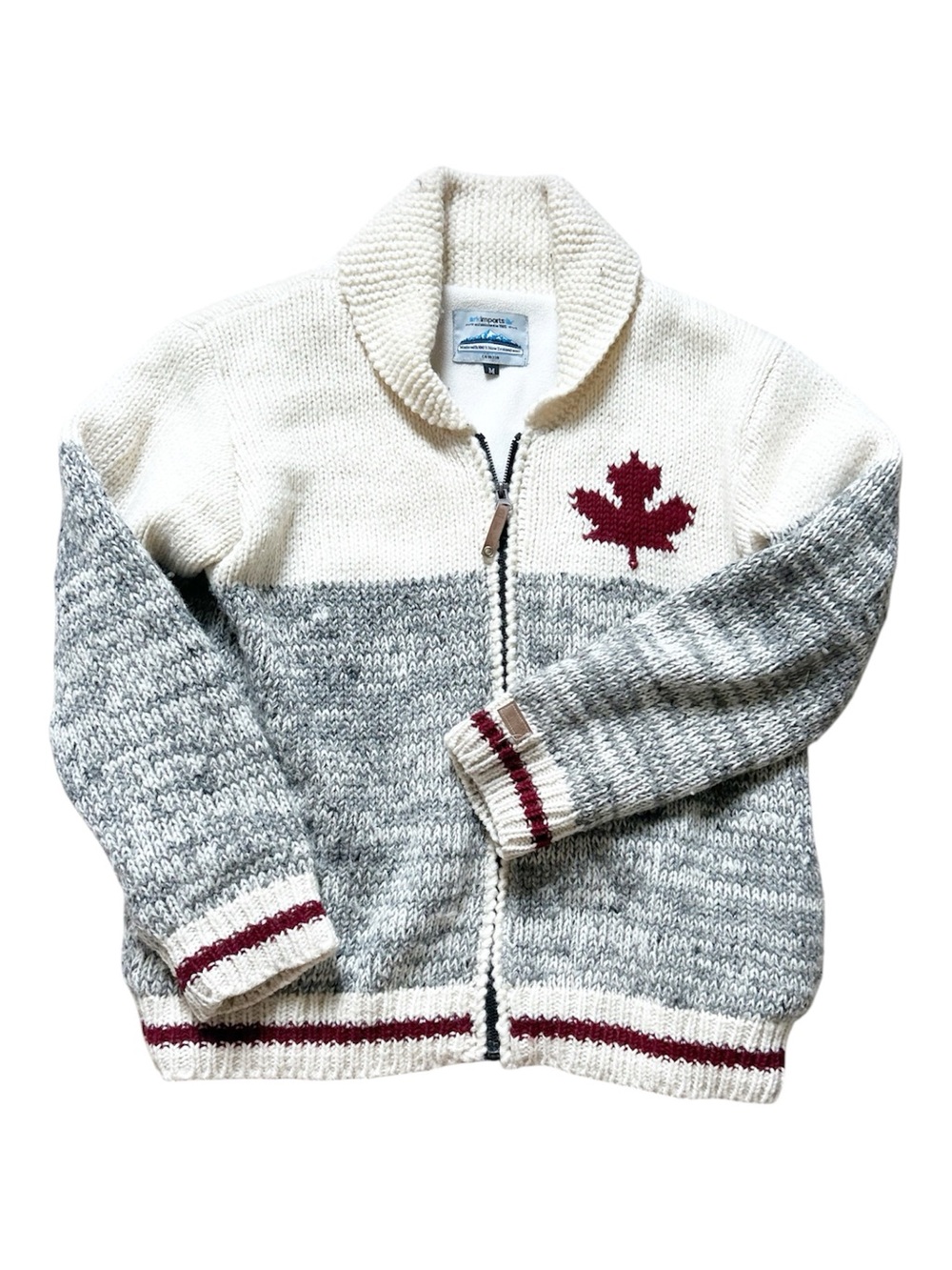 Men’s Ark Imports 100% New Zealand Wool Maple Leaf Sweater Jacket Medium